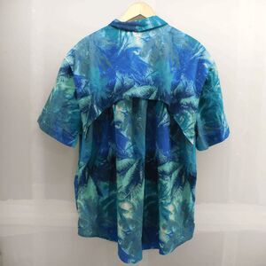 Reel Legends Mariner Fishing Shirt Mens XL Palms Print SS Button Up Vented Blue